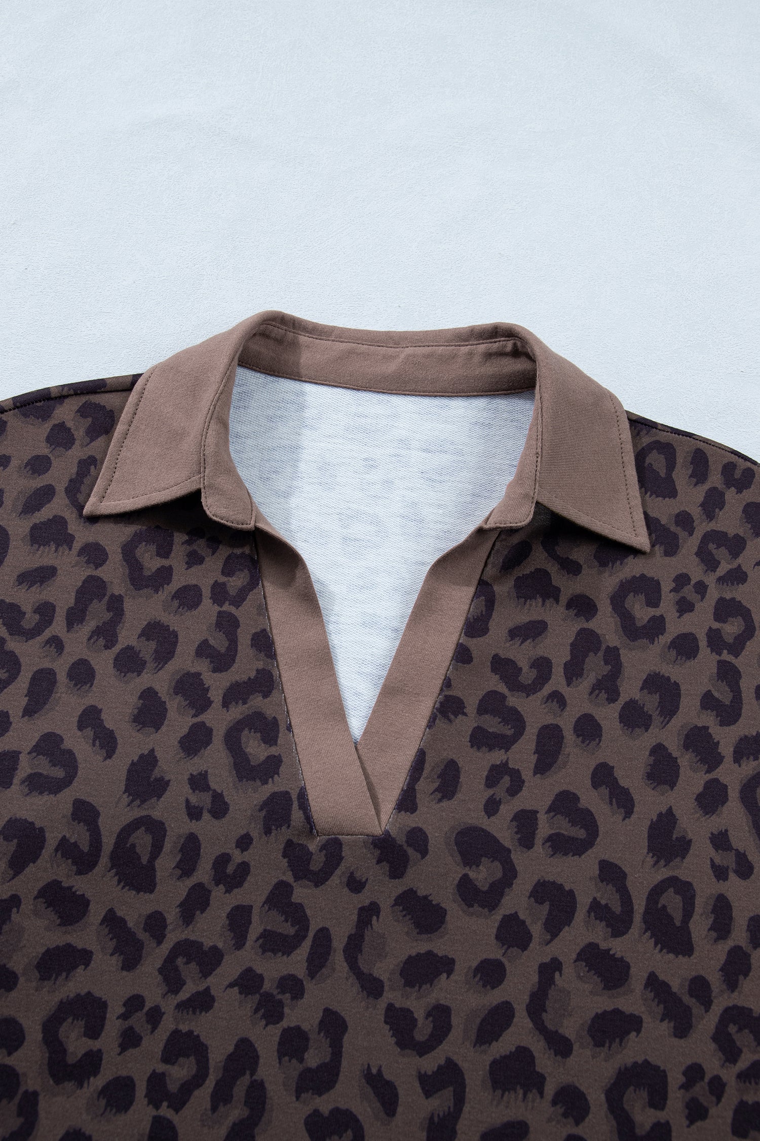 Brown V Neck Collar Leopard Printed 2pcs Short Set