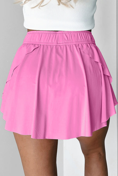 Bonbon Drawstring Elastic Waistband Lined Tennis Skorts