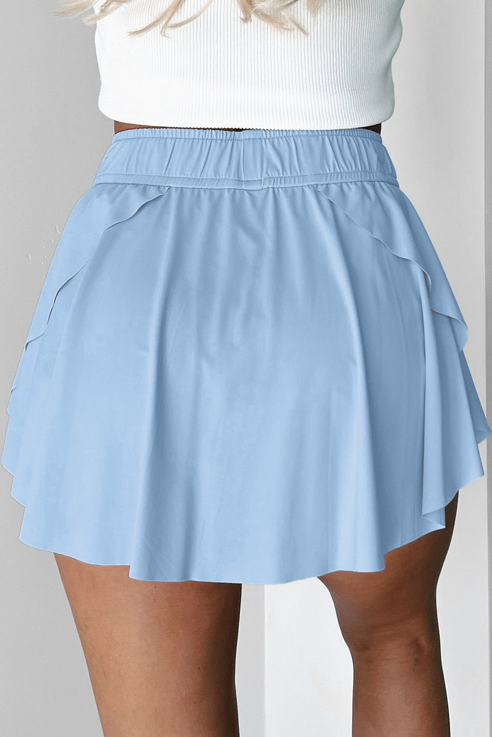 Sky Blue Drawstring Elastic Waistband Lined Tennis Skorts